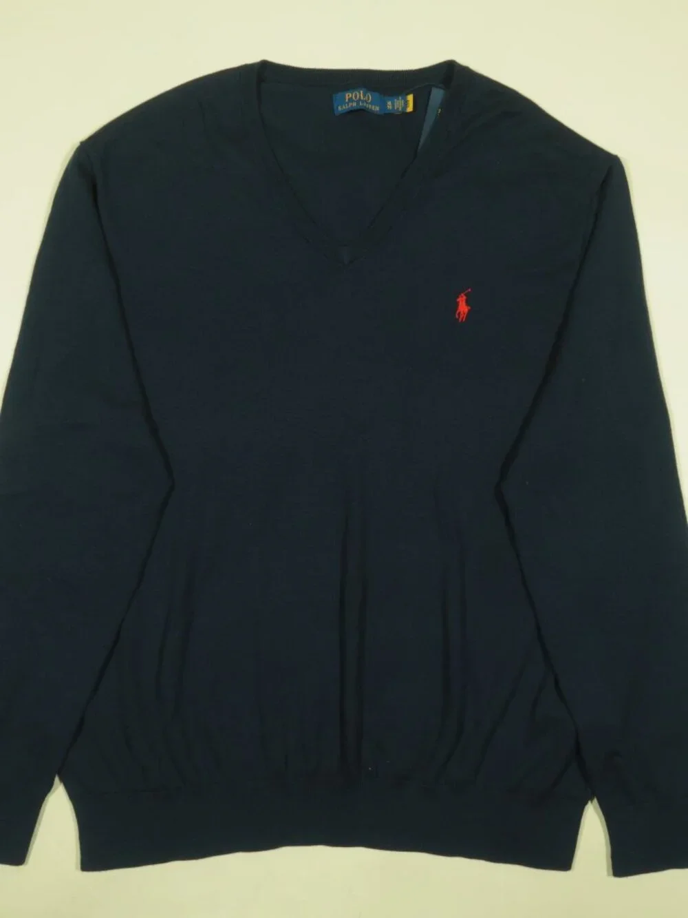 Polo Ralph Lauren V Neck Sweater Mens XL Navy Blue Cotton Pony Logo New